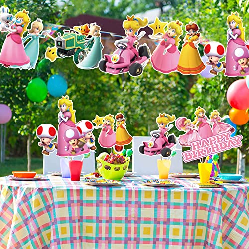 24Pcs Girls Pink Birthday Party Supplies, Peach Princess Centerpieces Decorations Stick Table Toppers,Mario Video Game Party Favors Photo Booth Props For Theme Party Supplies Decor #TOP3