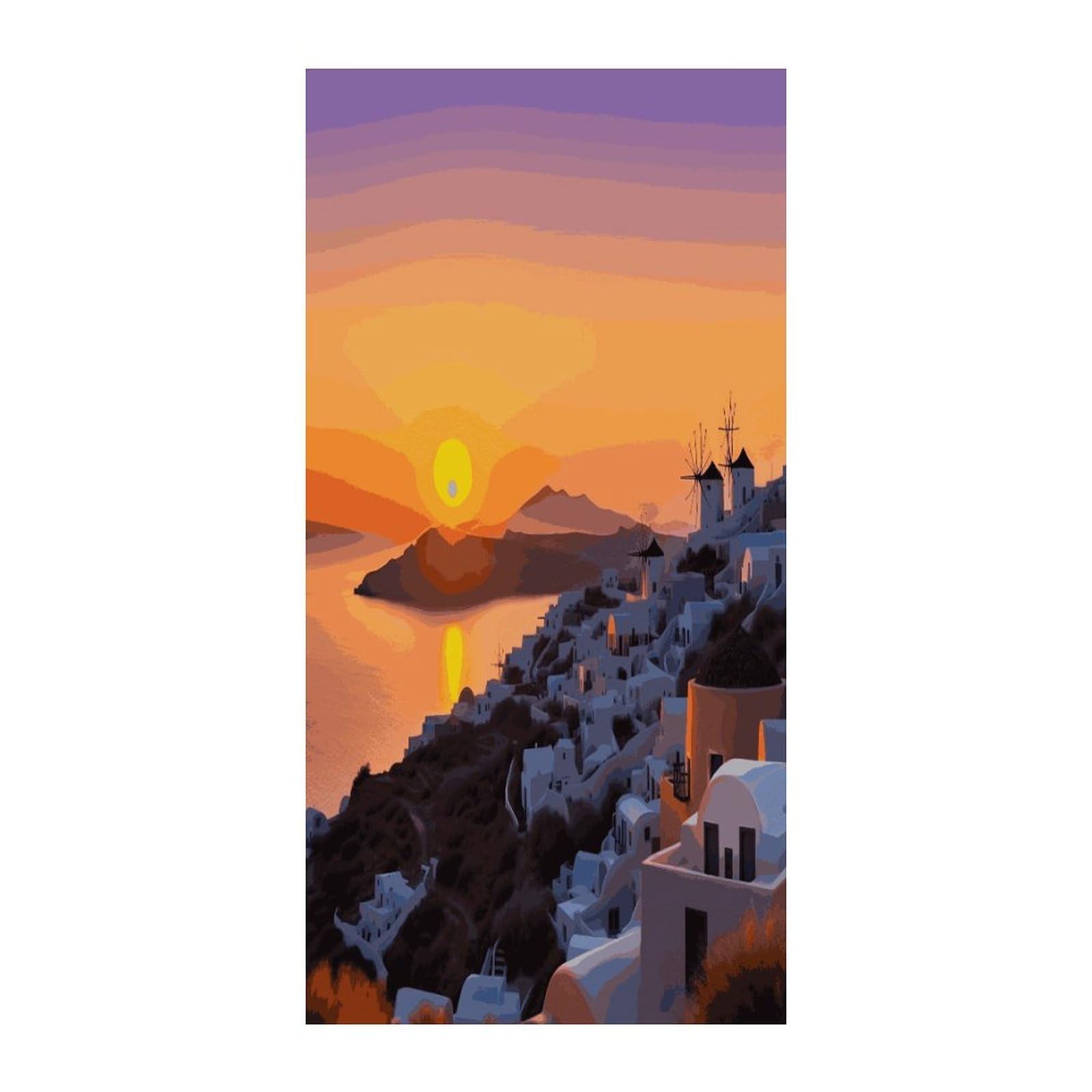 Fekiloot Style Greece Island Sunset Landscape Door Curtain Room Divider Curtains