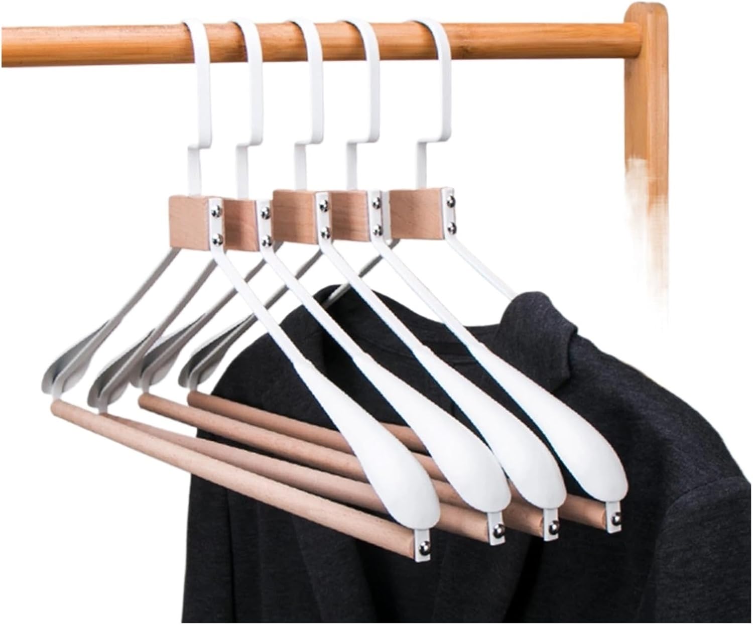 Clothes Hangers 5PC Wooden Clothing Racks,Wood Pants Rack with 360° Swivel Hook,Household Notches Hanger for Coats Jackets(Ivory)