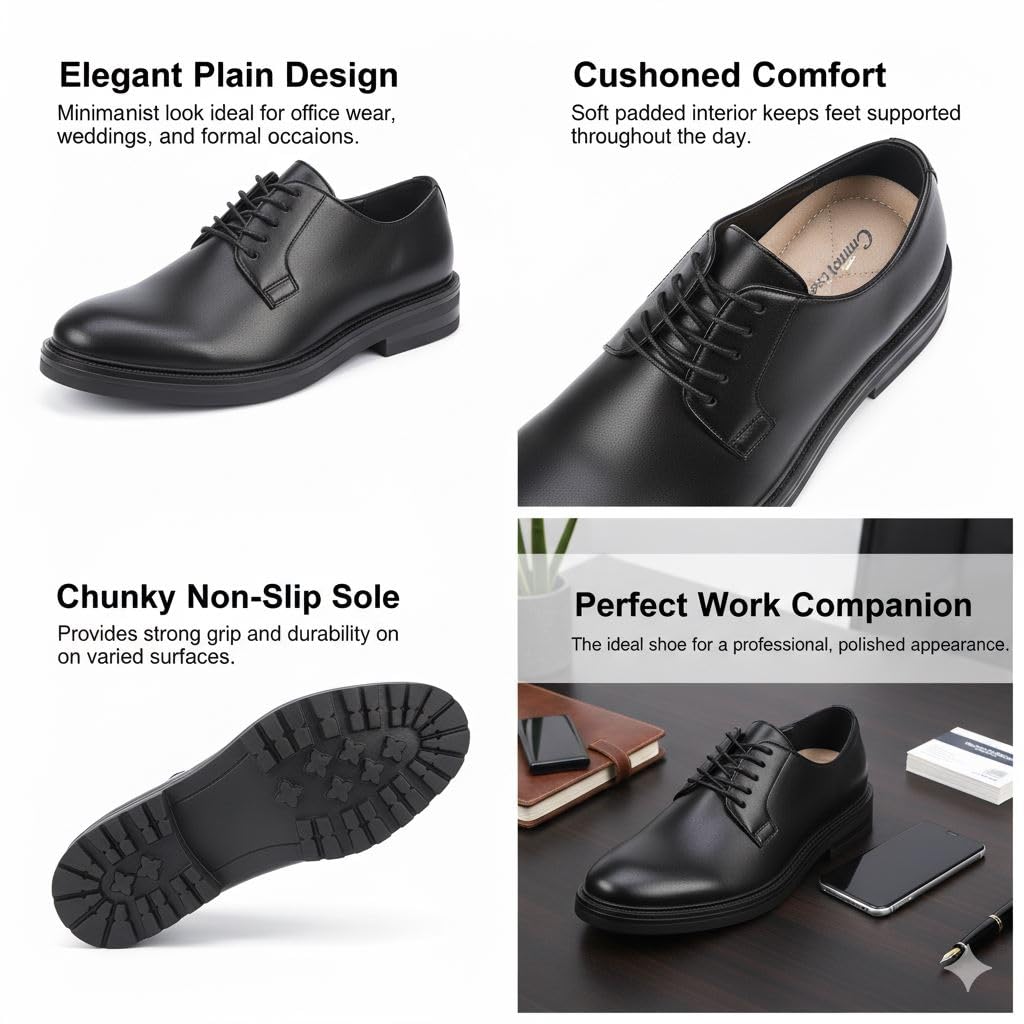 A2Z Scarpe derby da uomo con suola grossa, eleganti, formali, con lacci, classiche in finta pelle nera, per ufficio, lavoro, università, con comoda soletta imbottita, taglie da 40 a 46