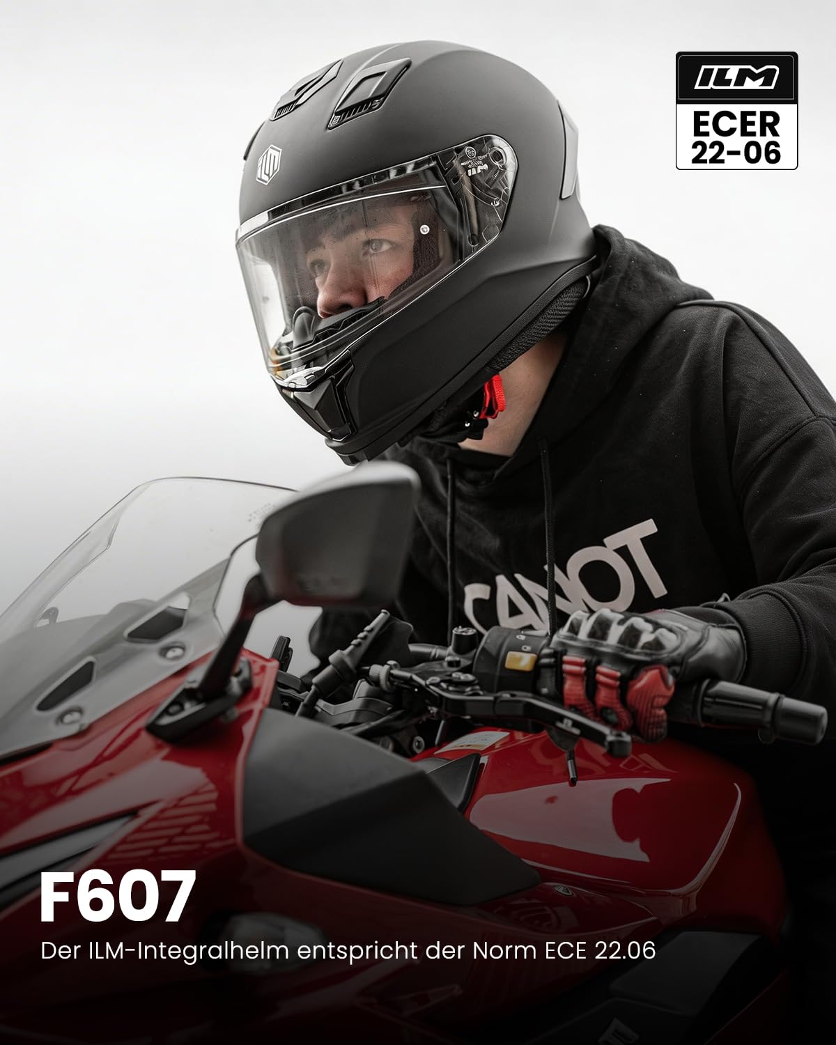 ILM Integralhelm Motorradhelm Herren Damen ECE22.06 mit Visier Kompatibel Pinlock Modell F607