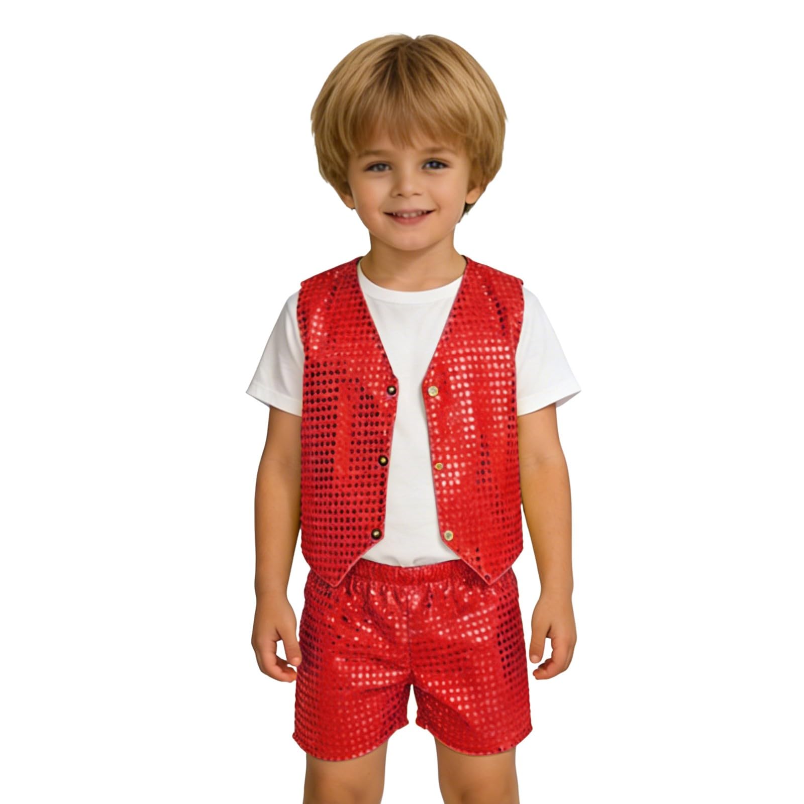 Traje de lentejuelas para niñas, sin mangas, con botones, cuello en V, chaleco brillante y pantalones cortos, para adolescentes y niñas, chaqueta casual de verano, chaleco para fiestas