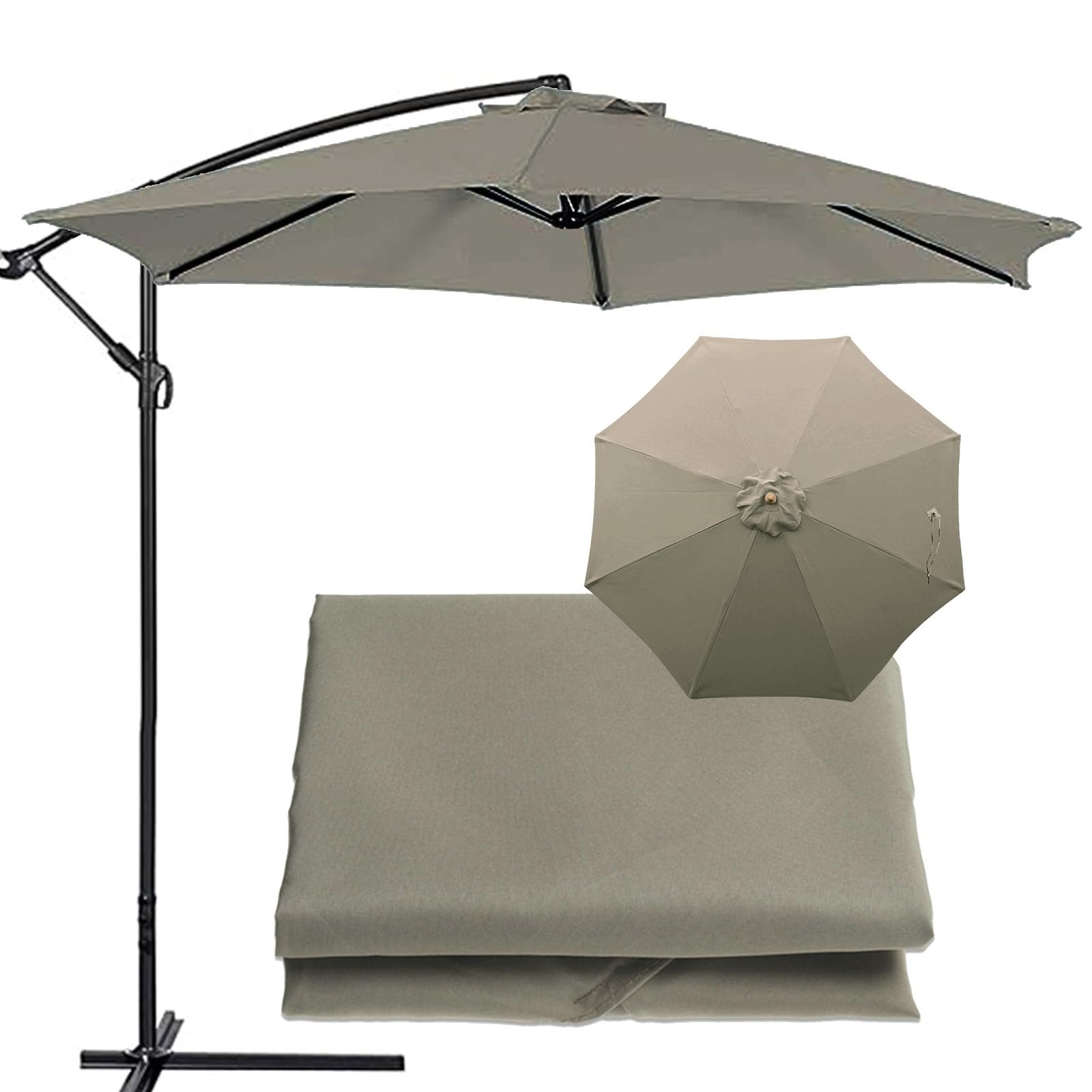 Garden Replacement Parasol Canopy 9ft 10ft 6 Arms 8 Arms Patio Umbrella Replacement Fabric Cover, Umbrella Top Replacement Cloth, For Standard, Cantilever & Balcony Parasols(Thickness:Light grey,Size: