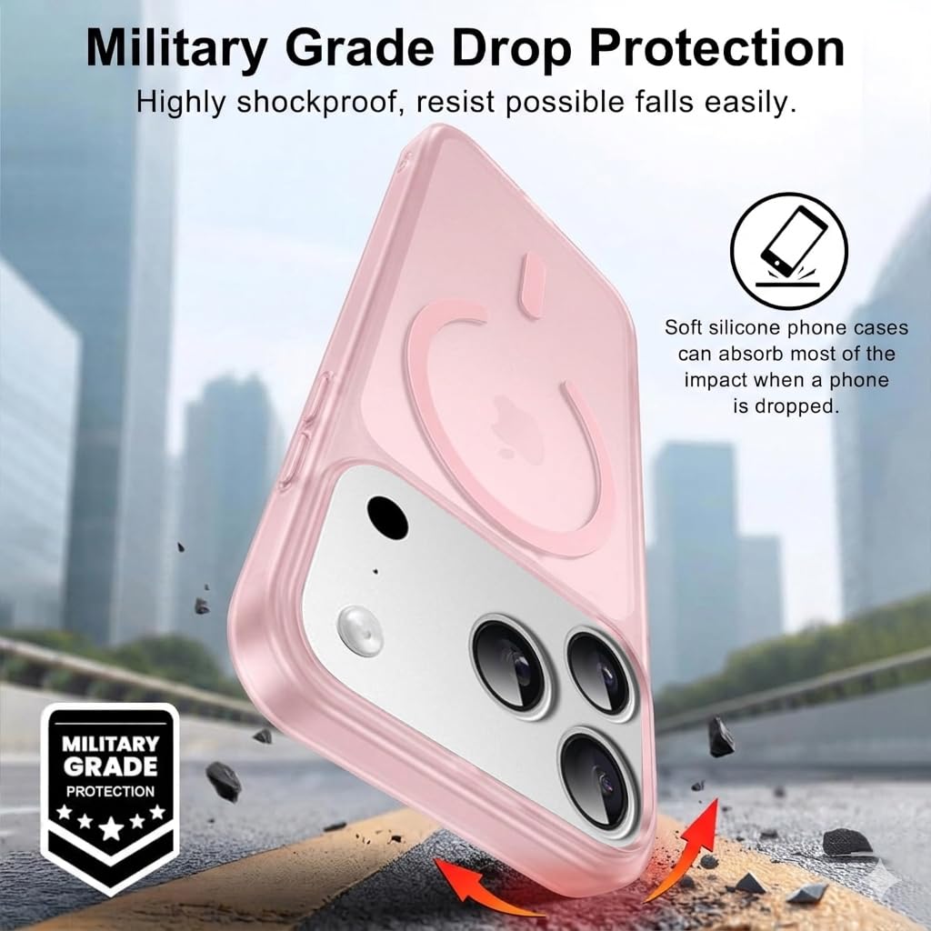 DIZORO® Matte Case for iPhone 18 Pro / 17 Pro Compatible with MagSafe, Camera Lens Full Protection, Shockproof Translucent Frosted TPU Soft Phone Cover, Anti-Fingerprint (Pink) — Amazon image 3