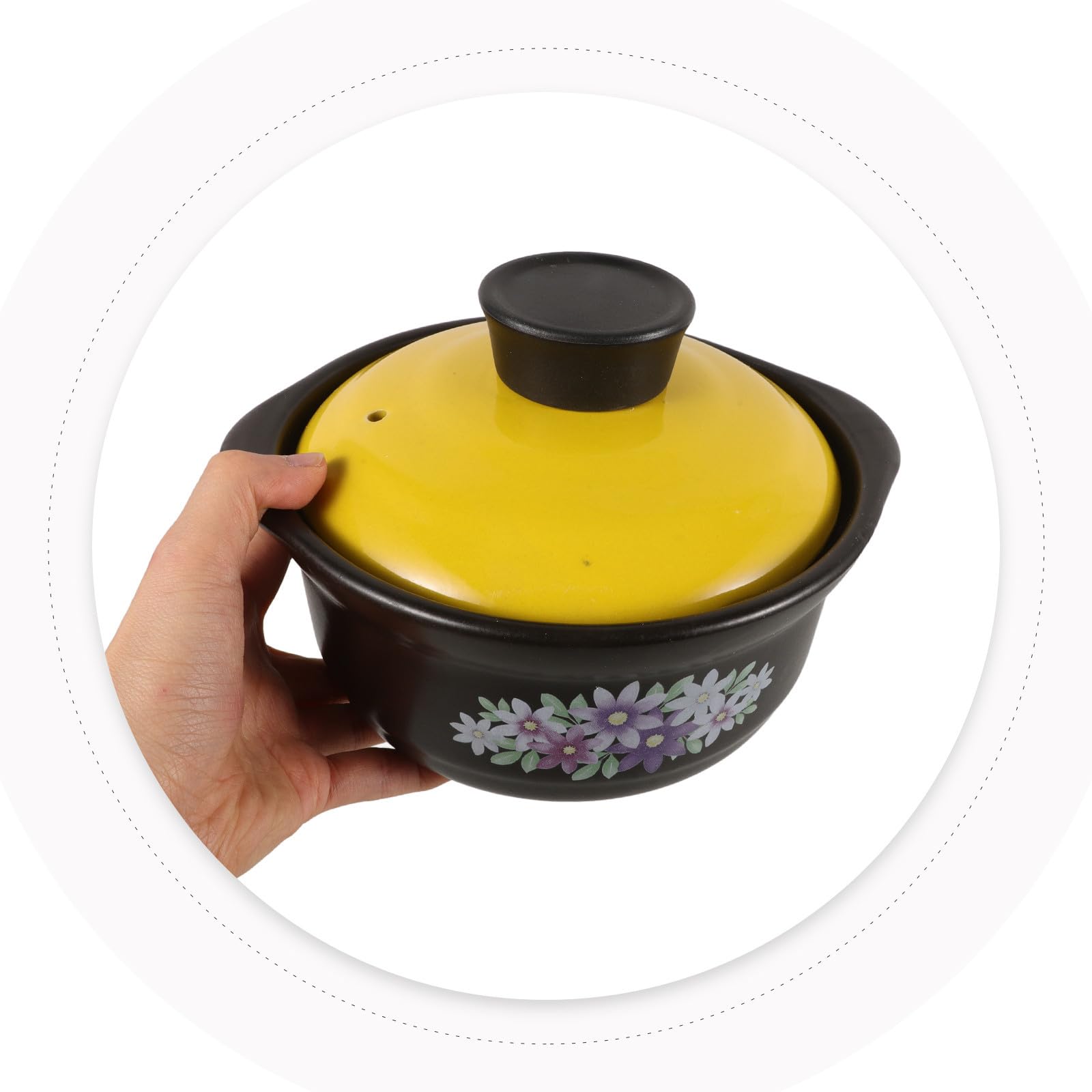 Olla Diseño Tradicional Multicolor de Barro Casera de 1,3 Litros, Cazuela de Cocina sin Recubrimiento, Resistente al Calor y Antiquemaduras para Uso Doméstico y Comercial