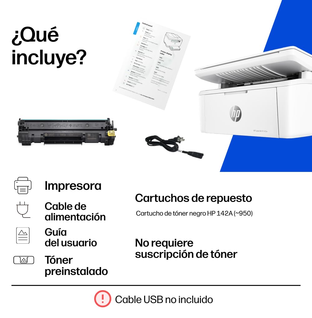 HP LaserJet M140w 7MD72F, Impresora Láser A4 Multifunción Monocromo a Doble Cara Manual, Escaner, Copiadora (20ppm, Wi-Fi, Wi-Fi Direct, USB 2.0, Procesador 500MHz, Memoria 64MB, Smart App) Blanca