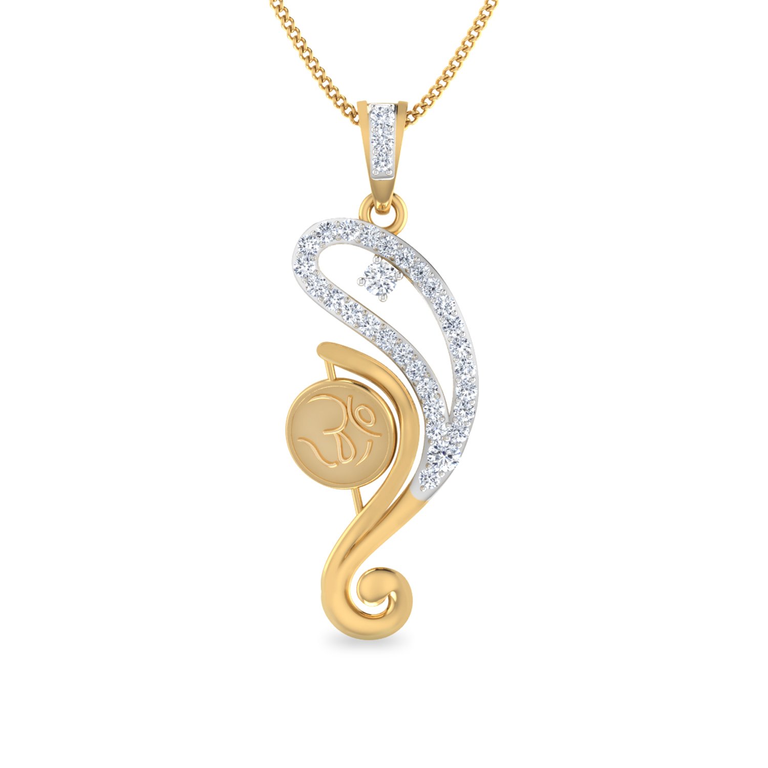 Aucent by PC Jeweller The Lamika Om 18KT Yellow Gold and Diamond Pendant-image-46
