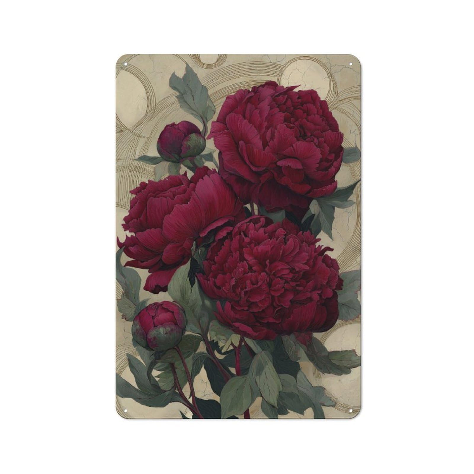 Junmoney Velvet Peonies Rustic Metal Plaque 30X20cm For Hobby Room Or Studio, For Vintage Wall Decor Fans, For Garage And Workshop Walls