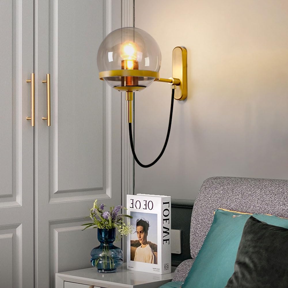 Genérico Lámpara de Pared de Vidrio Moderna con Globo de Vidrio Arte de Hierro Cepillado Apliques de Pared Bolas Acabado Rústico para Dormitorio Baño Vestidor Iluminación Luz de Pared
