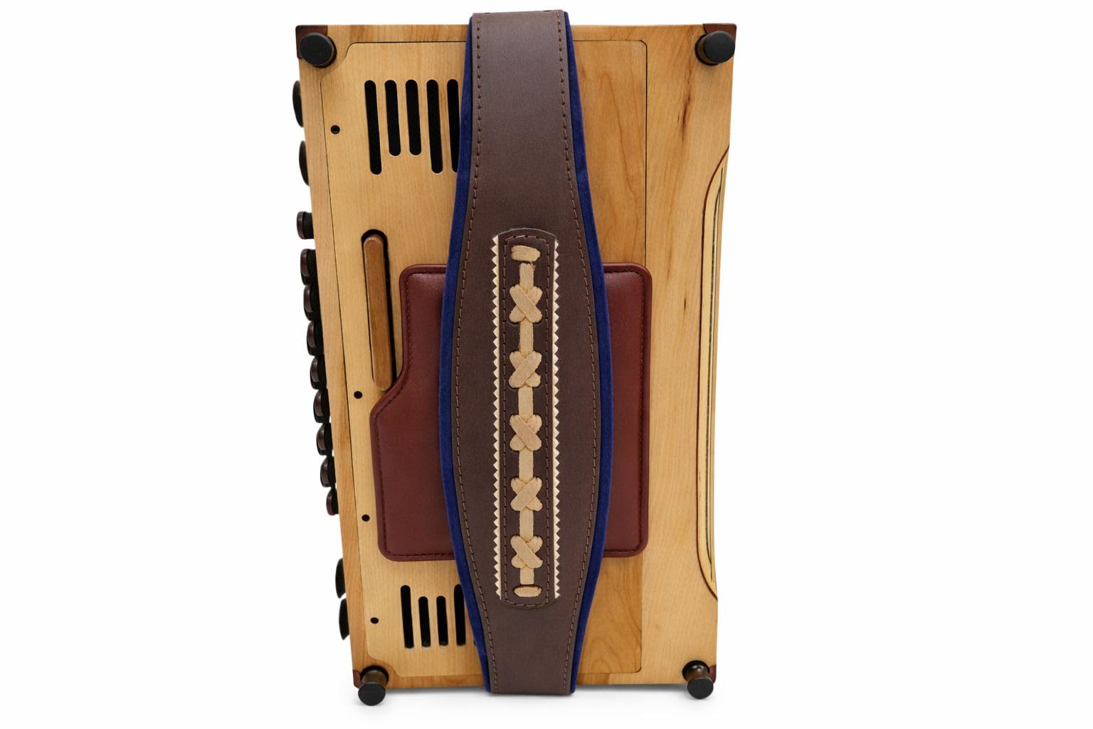 Steirische Harmonika Bassriemen Extravagant blau inkl. Spindel – gepolstert, verstellbar & edel verarbeitet – hochwertiger Bassgurt für Harmonika im exklusiven Design, komfortabel & langlebig
