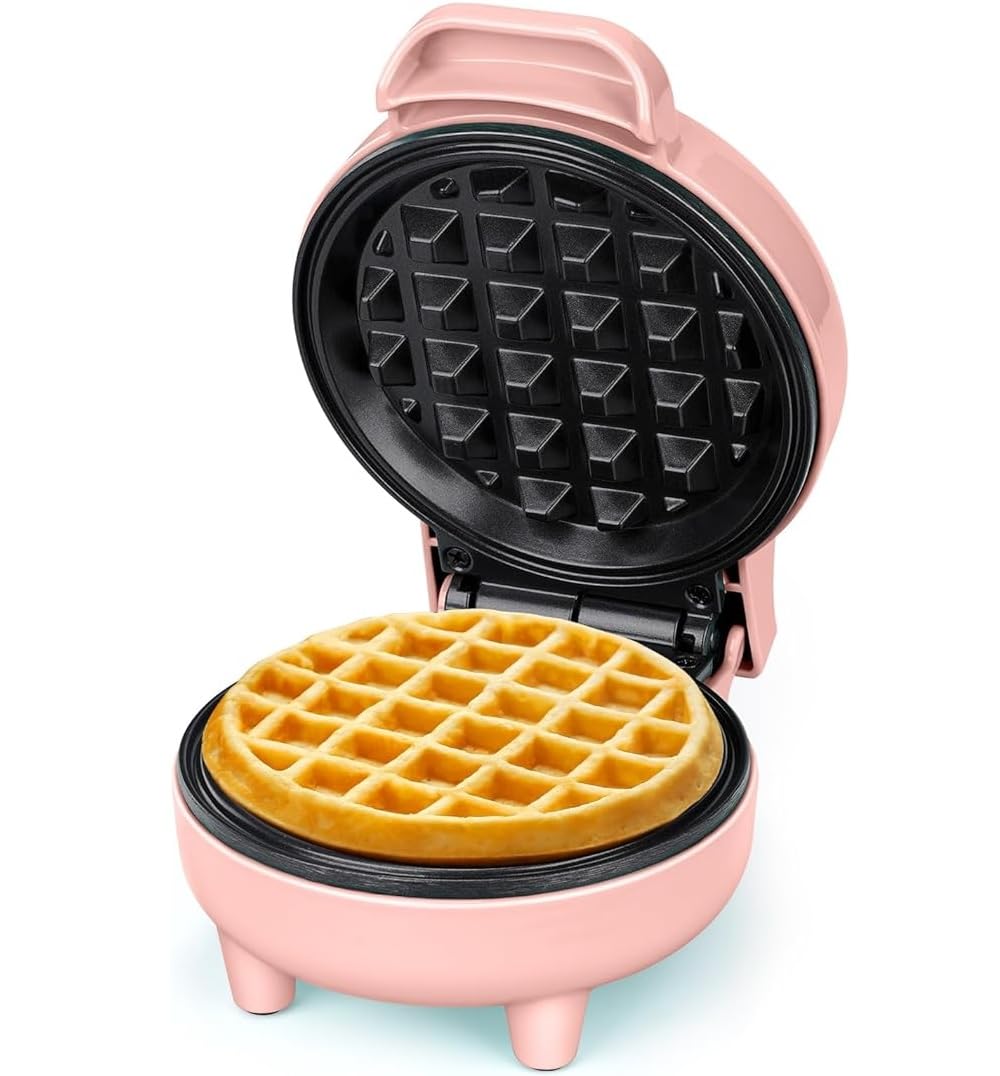 Snailar Płyta Waffle, Mini Maszyna Waffle, 550 W Waffle Maker z powłoką nieprzywierającą, automatyczna temperatura, kompaktowa konstrukcja, różowy