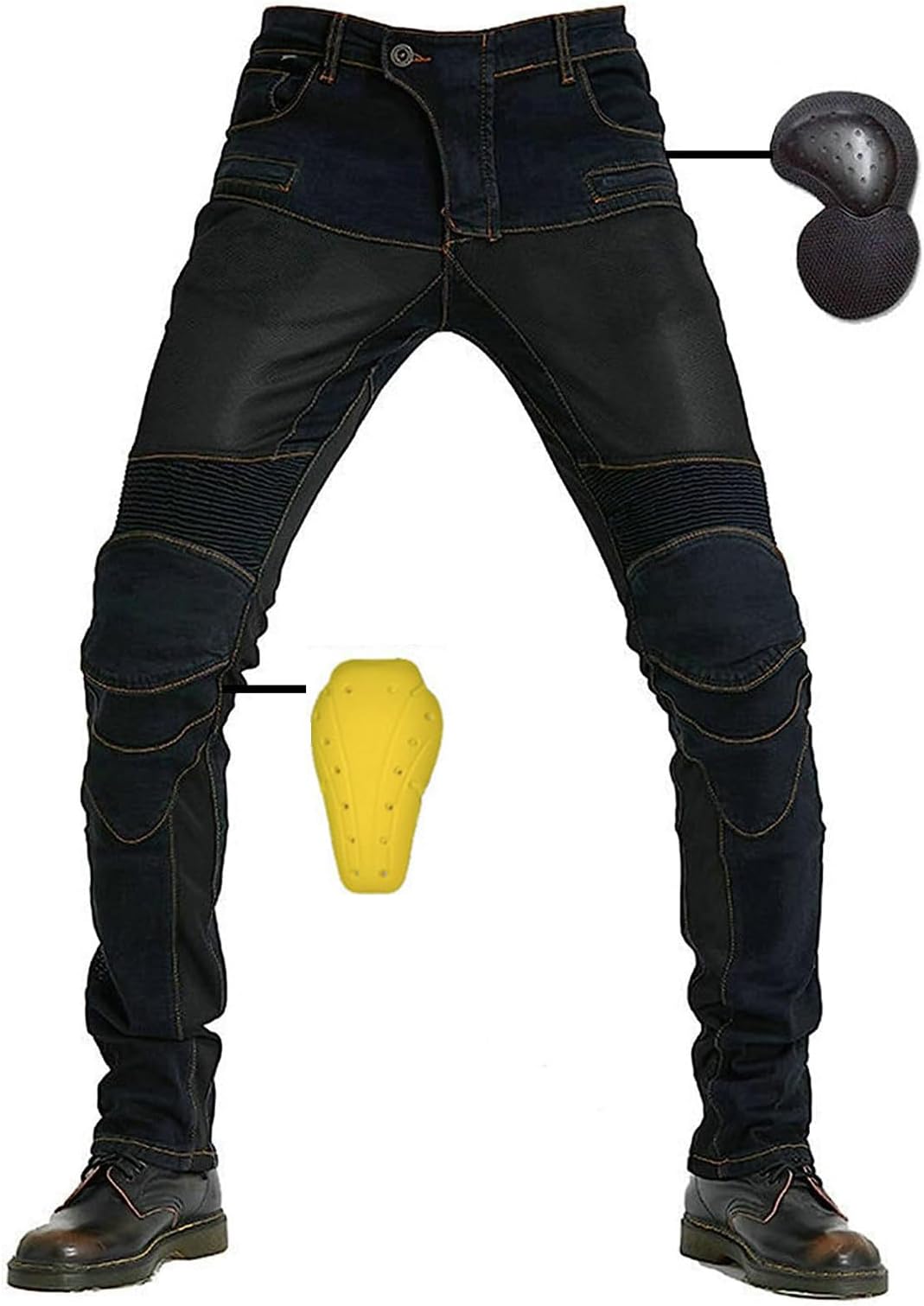 Motorcycle Jeans Mens Kevlar Waterproof Breathable Rmoured Motorbike Denim Trousers Protective Safety Lining Biker Cargo Reinforced Padded Armour Jean Trouser Pant (Black,XL)