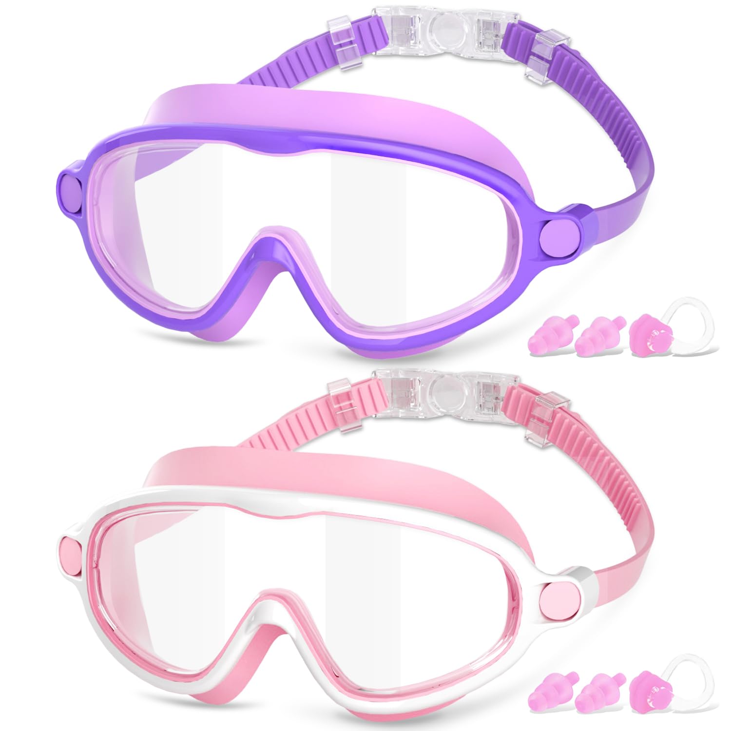 COOLOO Kids Swimming Goggles, 2 Pack Kids Goggles Childrens Swimming Goggles for Age 4-14 Wide Vision Anti-Fog UV Protection Waterproof 180Β° HD Vision for Junior Boys Girls