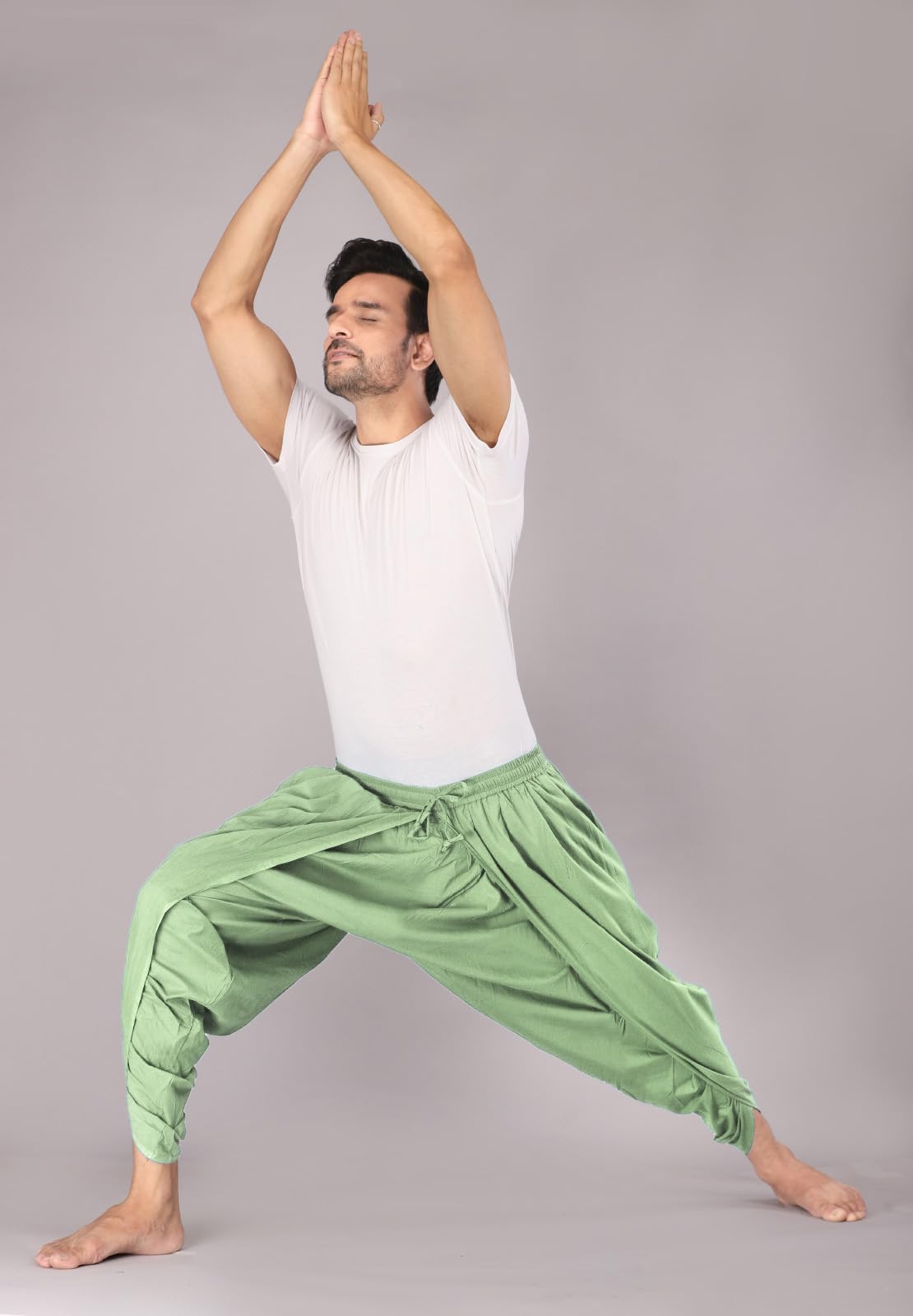 Urali® Men's Solid 100% Cotton Dhoti Pants (Tea Green, L) - D110 1