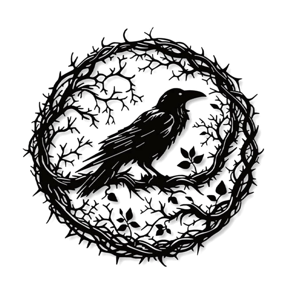 FYOBOT Raven Bird Metal Wall Art, Crow Wall Decor Sculpture, Design for Garden, Kitchen, Balcony Home Decor