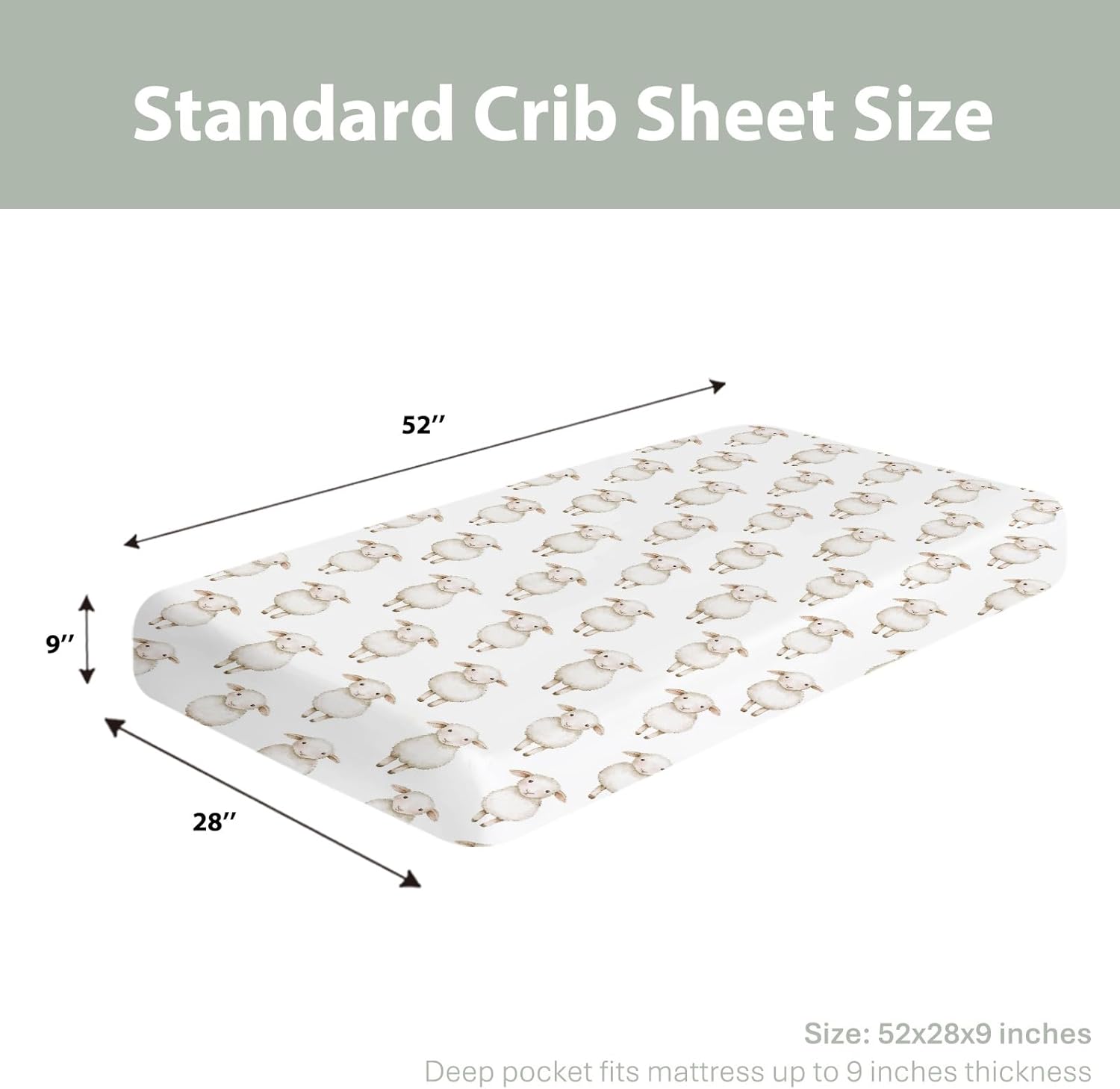 Watercolor Sheep Baby Crib Sheets for Boy Girl 52"x28" Cute Lamb Soft Stretchy Fitted Crib Mattress Cover Farm Animal Nursery Baby Sheet for Standard Crib and Toddler Bed Mattresses