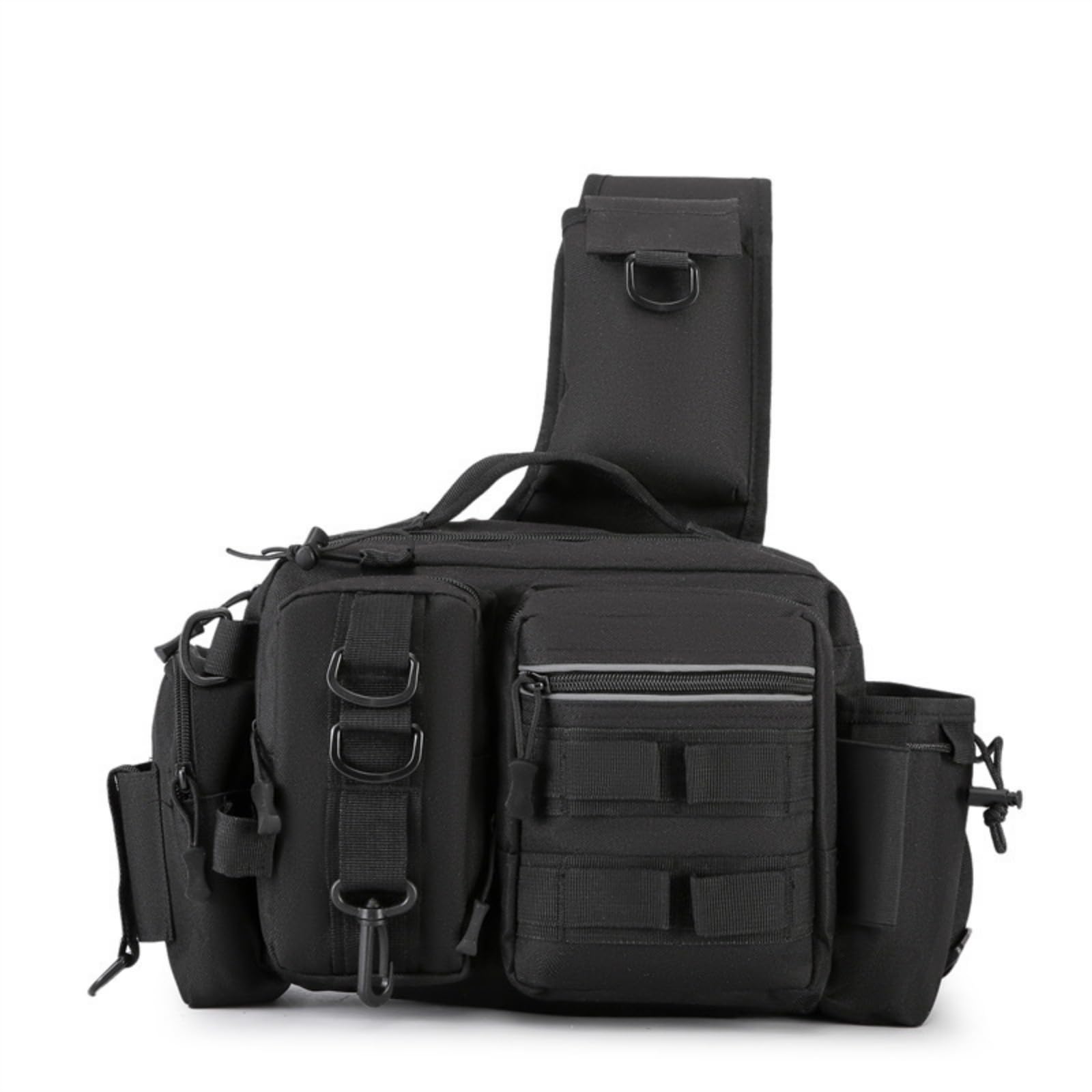 Angeltasche Ködertasche Tacklebag Gürteltasche Umhängetasche Leicht Und Freihändig mit Zipperfächern Klettflächen Metall D Ringen Wasserabweisend für, Array, Schwarz