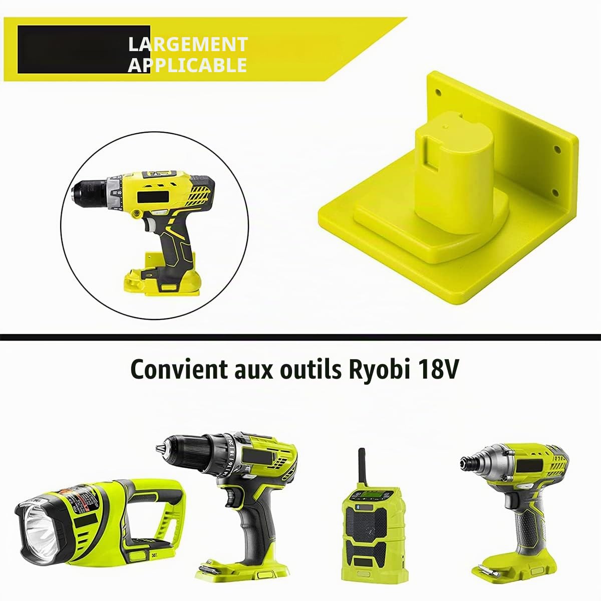 Lot de 5 porte-outils muraux pour batterie 18 V avec vis pour atelier, garage, outils électriques