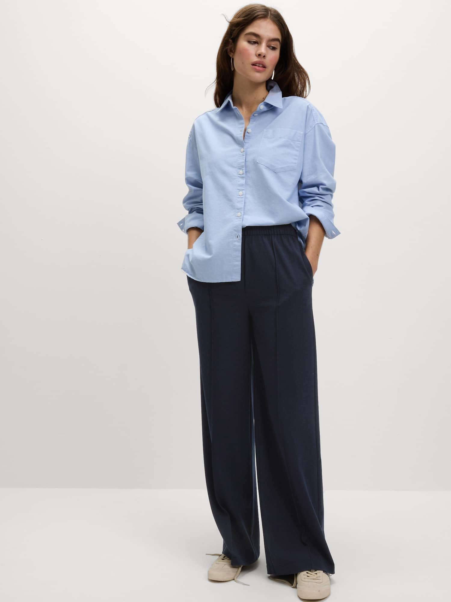 Marks & Spencer Donna a Gamba Larga Pantaloni – Vita Elasticizzata – con Tasche