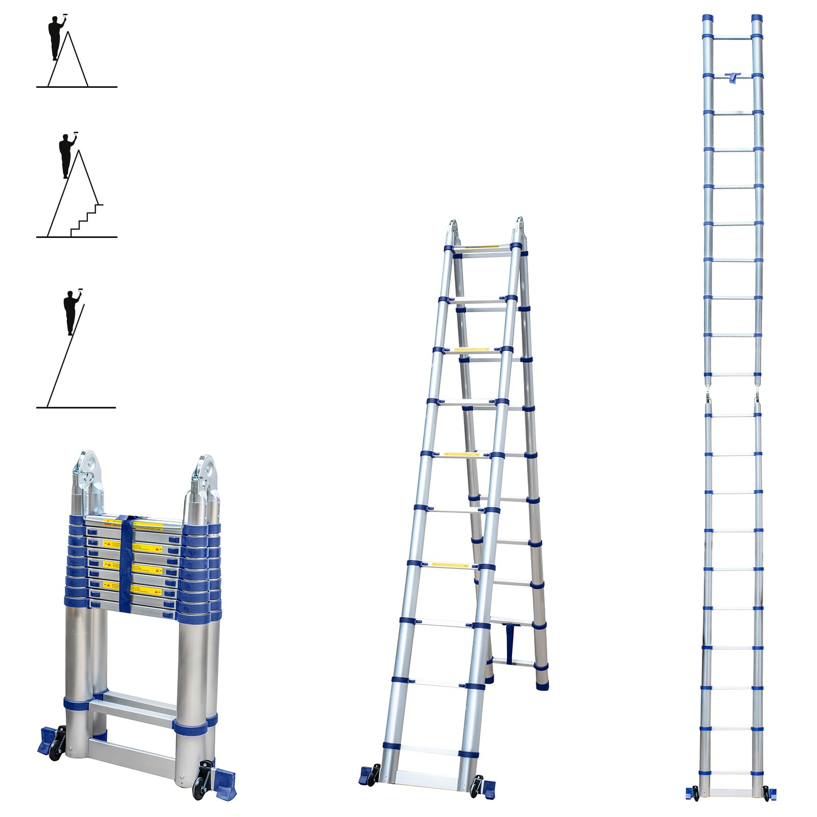 HOSTRÖM STEMPAKT 6.2 m articulated telescopic ladder, 2 x 10 steps folding professional multifunction, H MAX Work 7.1 m, 5 year warranty.