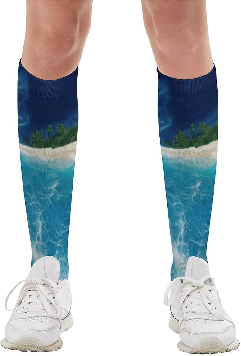 Tropical Ocean Beach Theme Mid-Calf Socks Women Warm Knee High Socks Cozy Hiking Skiing Soft Boot Mid Calf Stocking Unisex