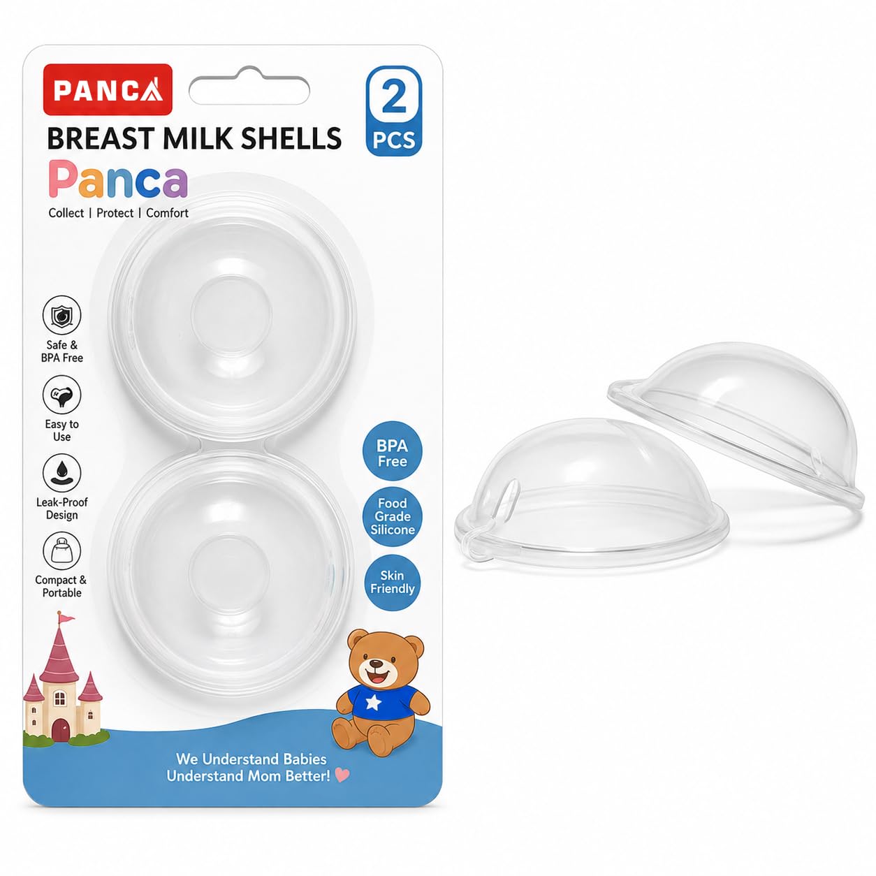 PANCA Breast Milk Collector Cup for Nursing Moms | Leak Proof Reusable Breastmilk Collection Shells | Hands Free Milk Catcher for Breastfeeding | Portable Silicone Nursing Saver Cup with Protective Cover (2 PCS)-image-16