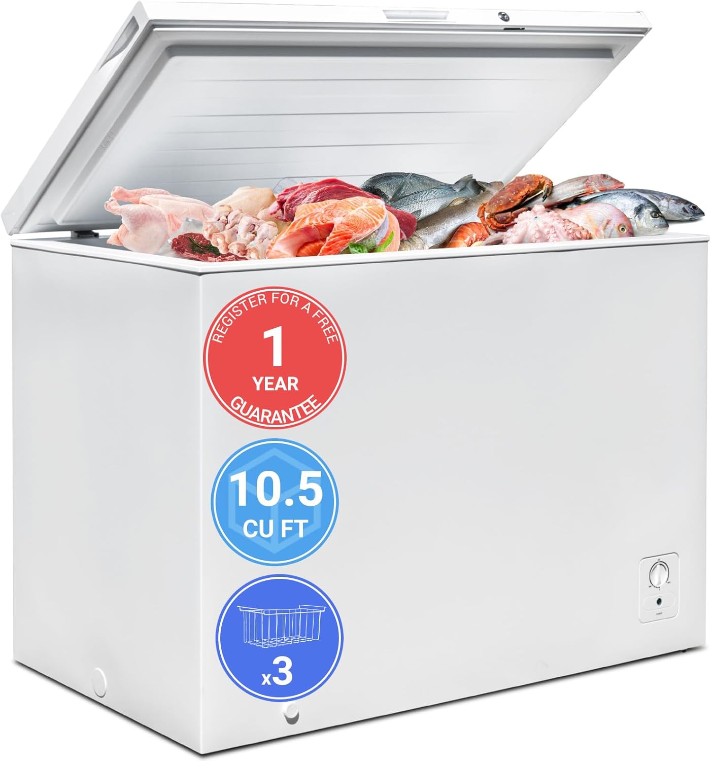 Chest Freezer 10.5 Cu.Ft, Deep Freezer, Freestanding Top