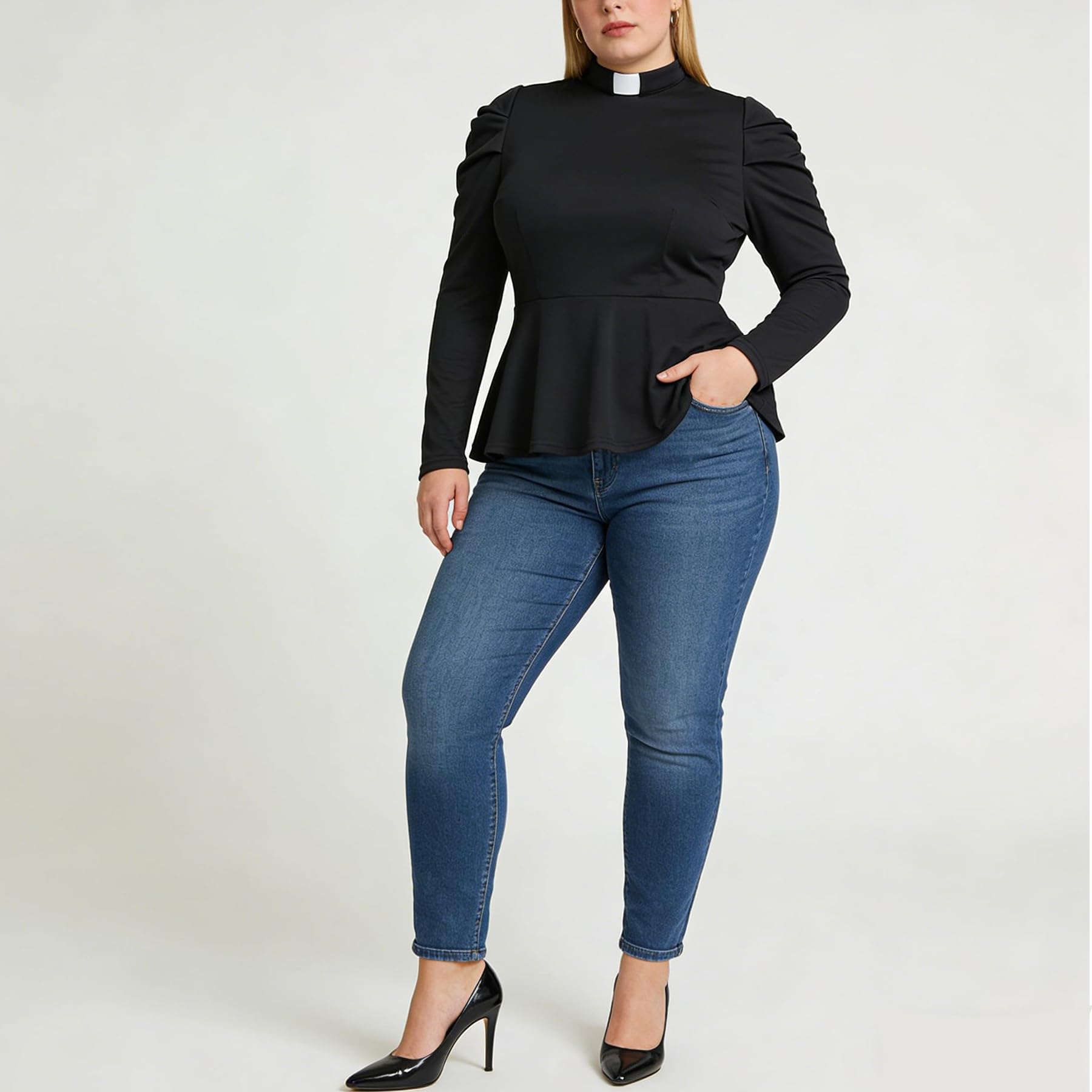 Chemisier Femme Chic et élégant à Manches Longues Ourlet à Volants avec col Montant Blouse de Bureau Travail Hauts décontractés