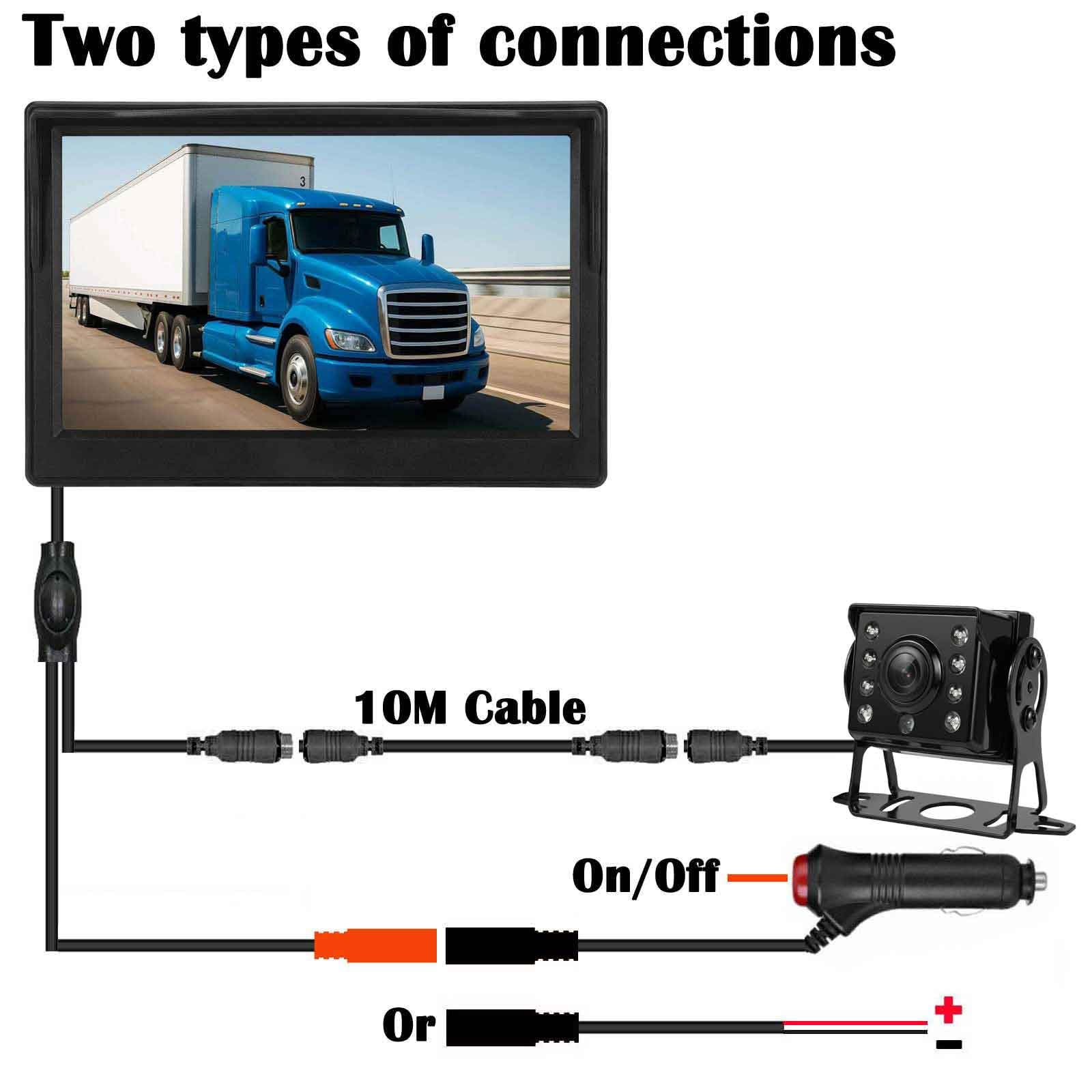 Hikity AHD Achteruitrijcamera Set, 7 Inch LCD Monitor & 20m Kabel & Camera Nachtzicht IP68 Waterdicht voor Vrachtwagen, Aanhanger, Bus, Personenauto, Campers, Bestelwagens (12V-24V