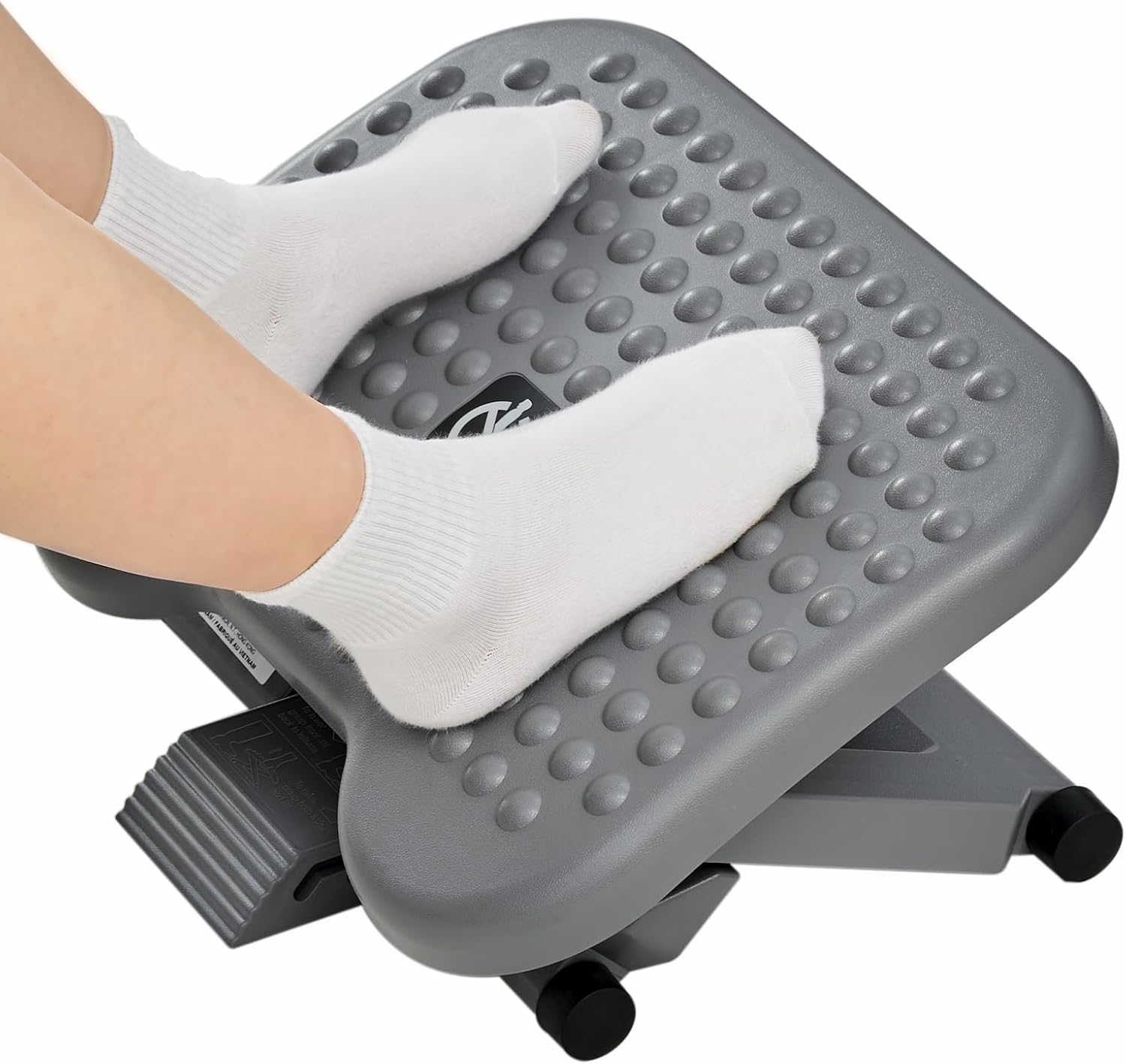 HUANUO Adjustable Desk Footrest, Foot Rest for Under Desk at Work with Massage, Adjustable Foot Stool with 3 Height Position &amp; 30 Degree Tilt Angle Adjustment for Home, Office, Gray