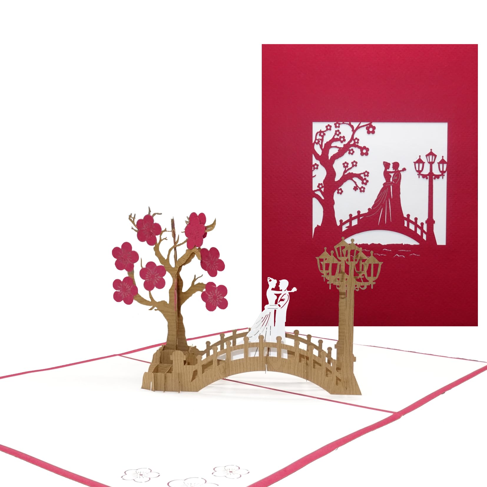 10 x Pop Up Karte Hochzeit - Set zu 10 Stück Bridge of Love 3D Einladungskarten Hochzeitskarten Hochzeitseinladungen mit Umschlag