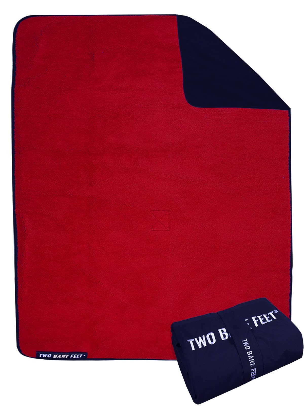 Two Bare Feet Marine Blue/Red Sherpa Lined Waterproof Beach Travel Blanket For Surf, Swim, Sup, Watersports And Outdoor Sports - Sherpa Fleece, Waterpoof, Roll Up, Portable (, 145Cm X 145Cm)