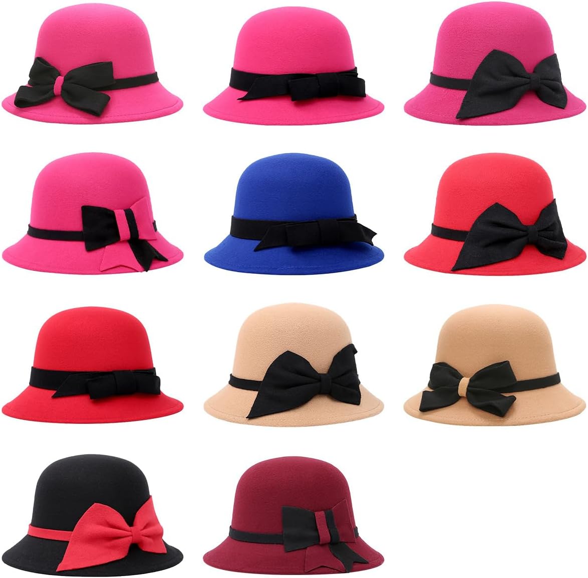 ECYC Ltd Imitation Wool Felt Bucket Hat, Classic Bowler Hat with Bow, Women's Winter Church Party Bowler Hats