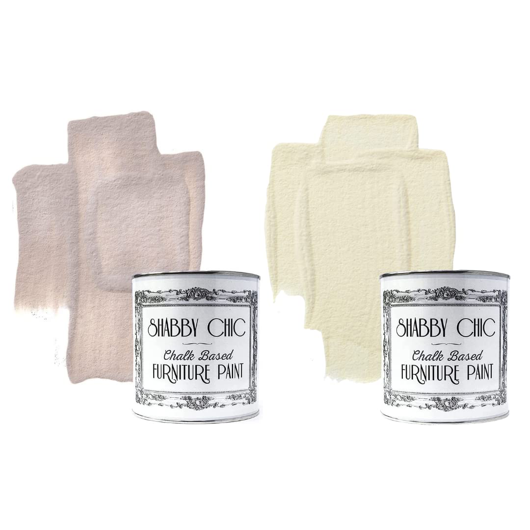 Shabby Chic Chalk Based Furniture Paint8.5oz Strawberry Yoghurt & 8.5oz Antique White - Bundle - for Home Decor, DIY Projects, Wood Furniture