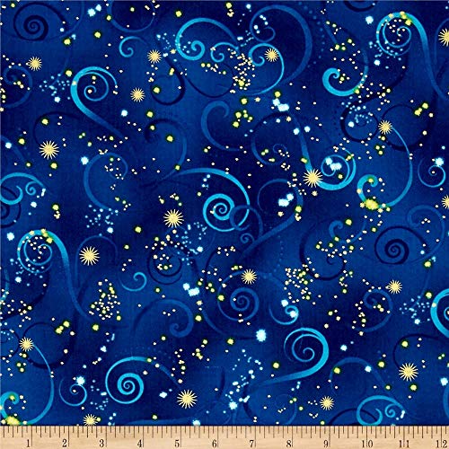 Benartex Kanvas Dance Of The Dragonfly Metallic Swirling Sky Midnight Blue Fabric By The Yard