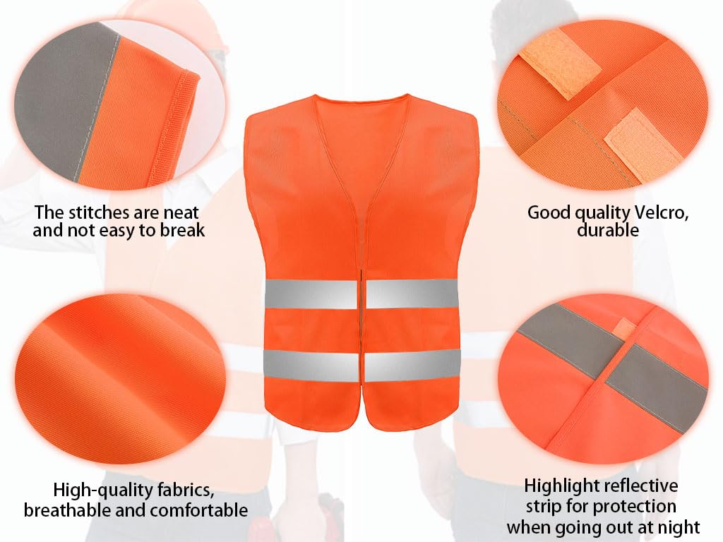 10 Pièces Gilet Réfléchissant de Sécurité Haute Visibilité pour Voiture, Conducteurs et Travailleurs Unisexe, Orange