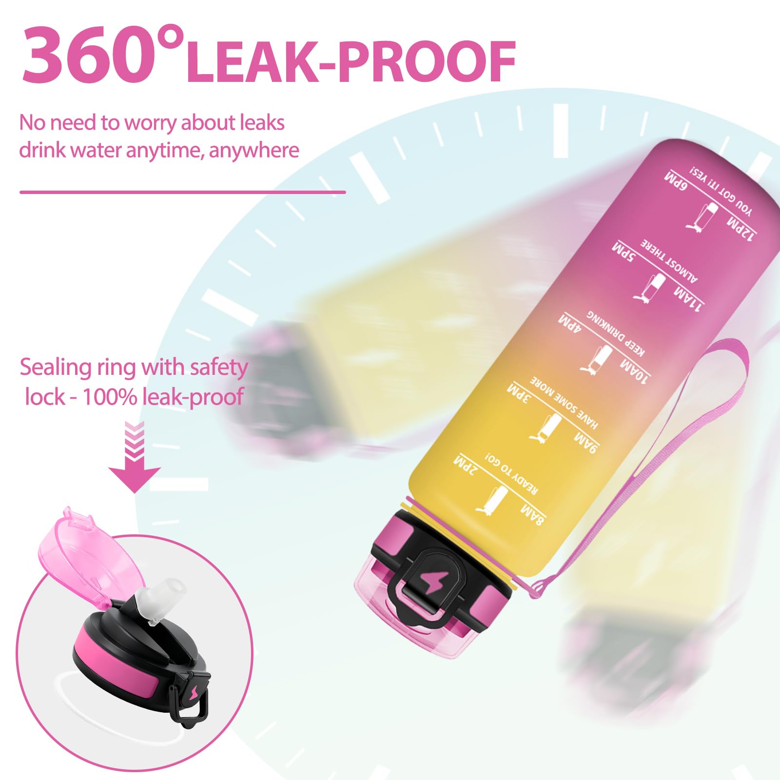 Mulbijeo Borraccia 1 Litro, Libre de BPA & Reutilizables, Borracce con Cannuccia, A Prova di Perdita, Borracce Palestra, Portatile, Borraccia Motivazionale per Scuola, Palestra, Ufficio, Festa