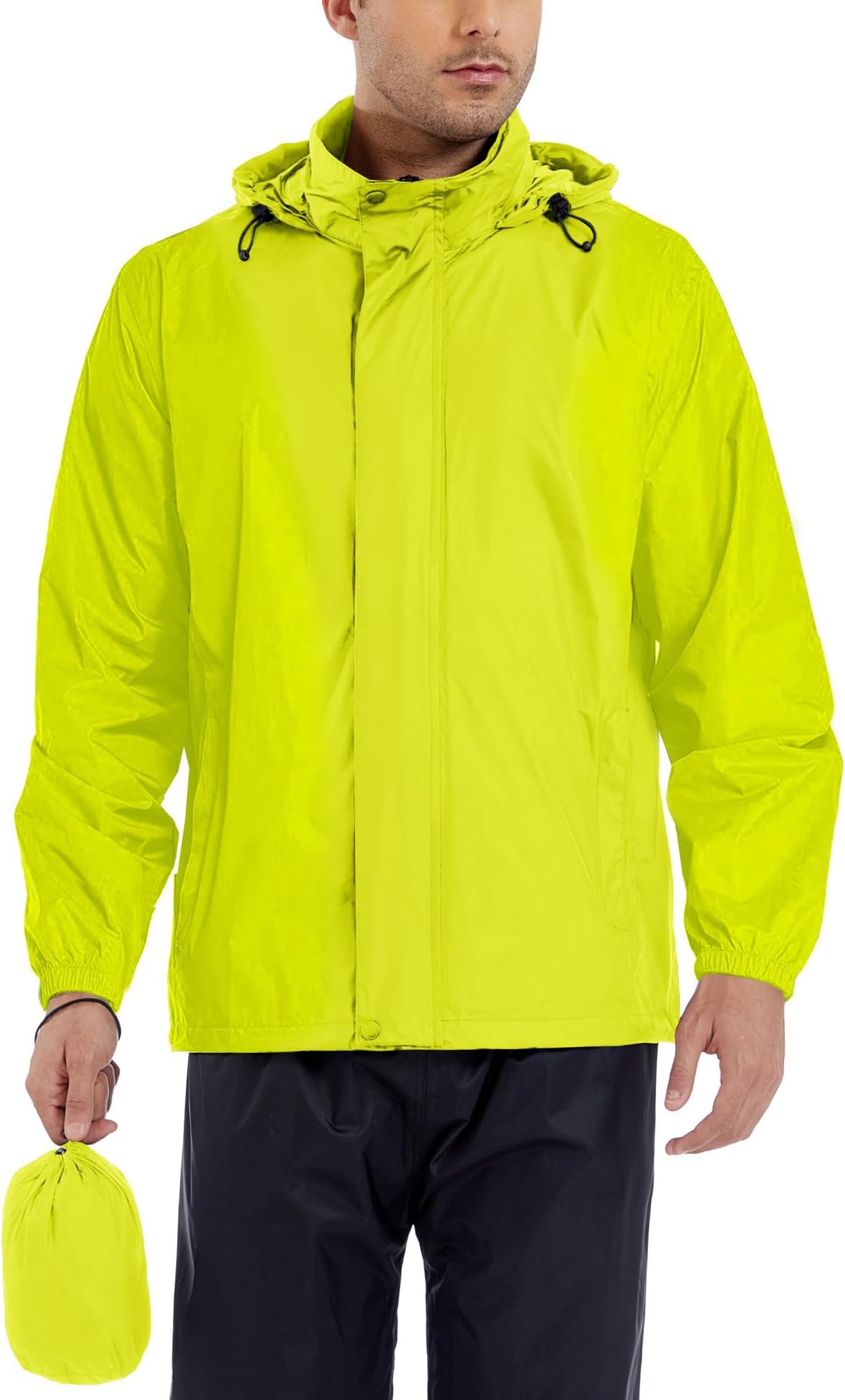 GIISAM Men’s Rain Jacket with Hood Lightweight Rain Coats Waterproof Raincoat Packable Windbreaker for Hiking Cycling