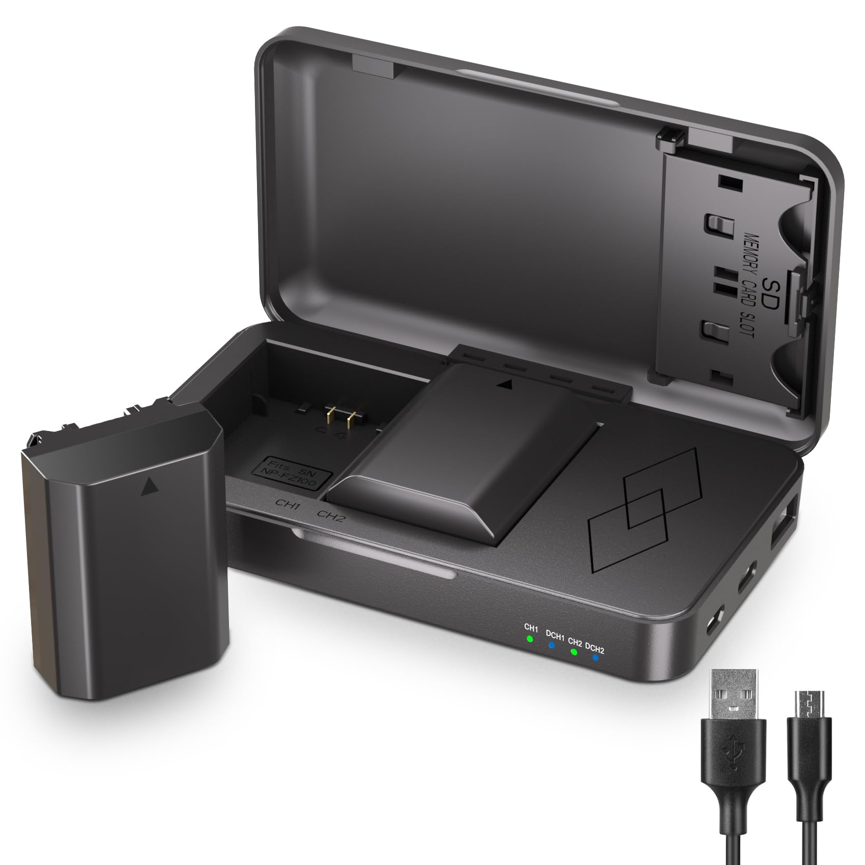 JYJZPB NP-FZ100 Lot de 2 Batteries de Rechange et Chargeur de Batterie A7iii pour Sony A7 III, Sony Alpha A7R III, A7R IV, A9, A6600, Alpha 9S, A7R3 A7S III, A7R III