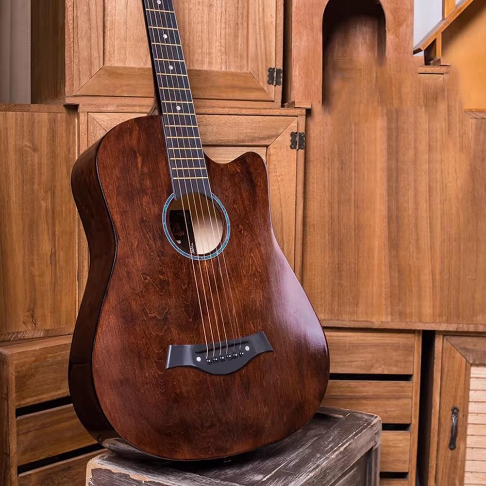 Kit de guitarra acústica de cuerda de acero, madera brillante, con juego de accesorios premium y bolsa de concierto, gris, 41 pulgadas