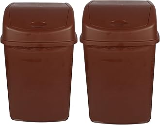 Set of 2 55L Extra Large Recycling Bins with Swing Lid – Durable Plastic Dustbin for Waste Management, Home & Office Use – Easy to Clean, 110L Total Capacity (BROWN)