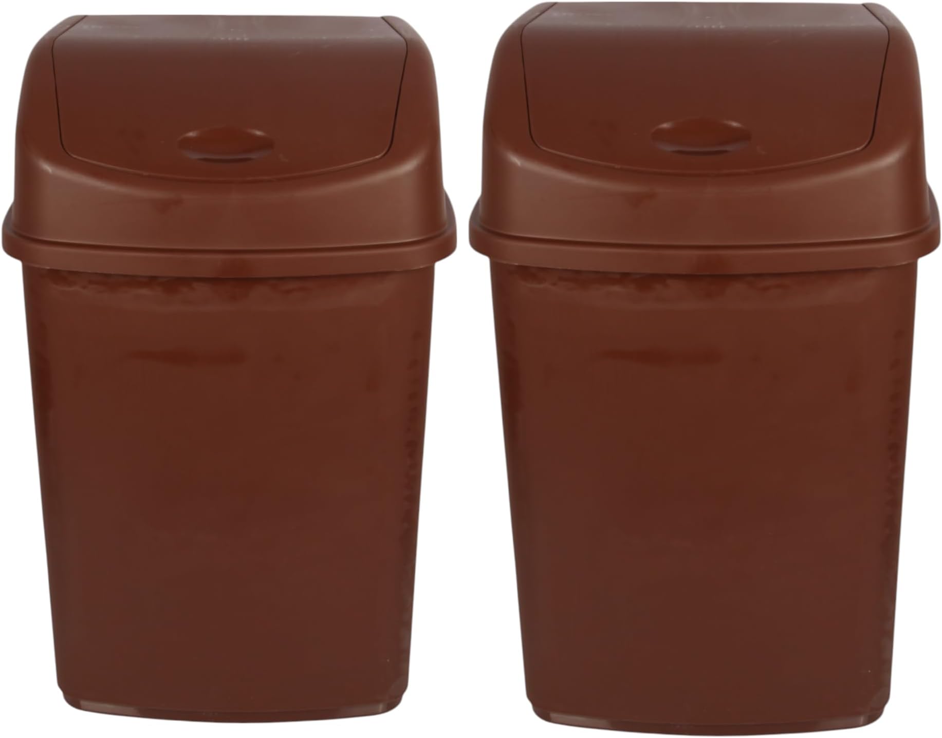 Set of 2 55L Extra Large Recycling Bins with Swing Lid – Durable Plastic Dustbin for Waste Management, Home & Office Use – Easy to Clean, 110L Total Capacity (BROWN)