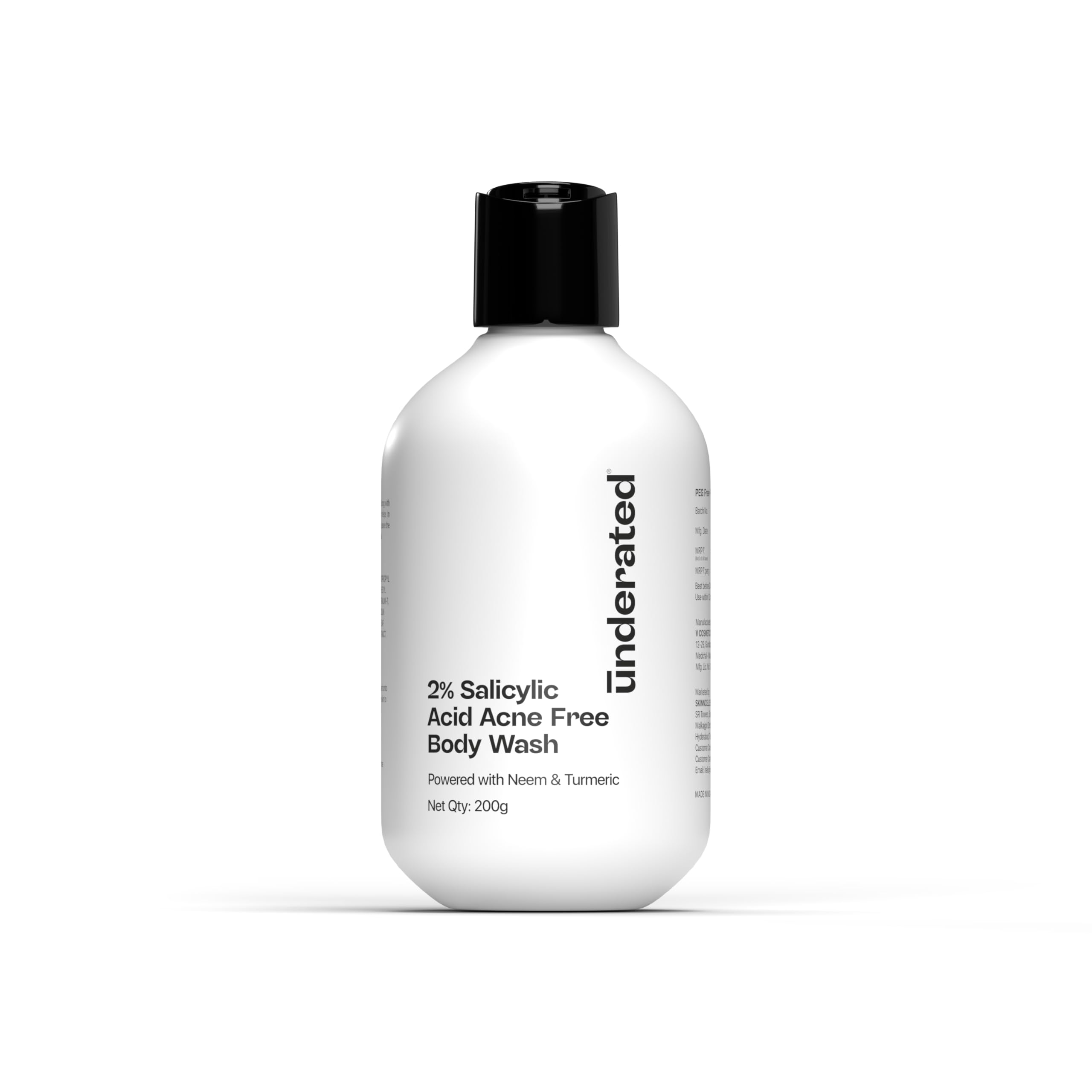 Underated Salicylic Acid Body Wash 2% for Body Acne & Back Acne | Deep Cleansing Shower Gel for Oily & Acne-Prone Skin | Reduces Bumpy Skin & Unclogs Pores | Paraben Free | 200gm