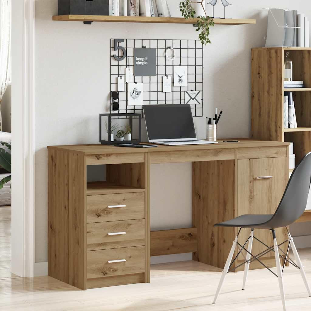 Scrivania Ufficio con Cassettiera Rovere Artigianale 100x50 cm | Tavolo da lavoro compatto per studio e ufficio, dotato di cassettiera e ripiano in legno ingegnerizzato.