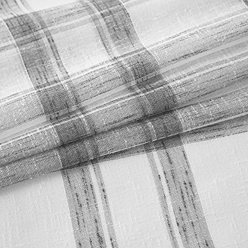White Grey Geometric Window Curtain Panel Pairs 84" Long For Living Room Linen Blend Semi Sheers Grommets Top Rustic Farmhouse Style Window Treatment Drape Sets For Bedroom 54"X84"X2, Grey/White #TOP2