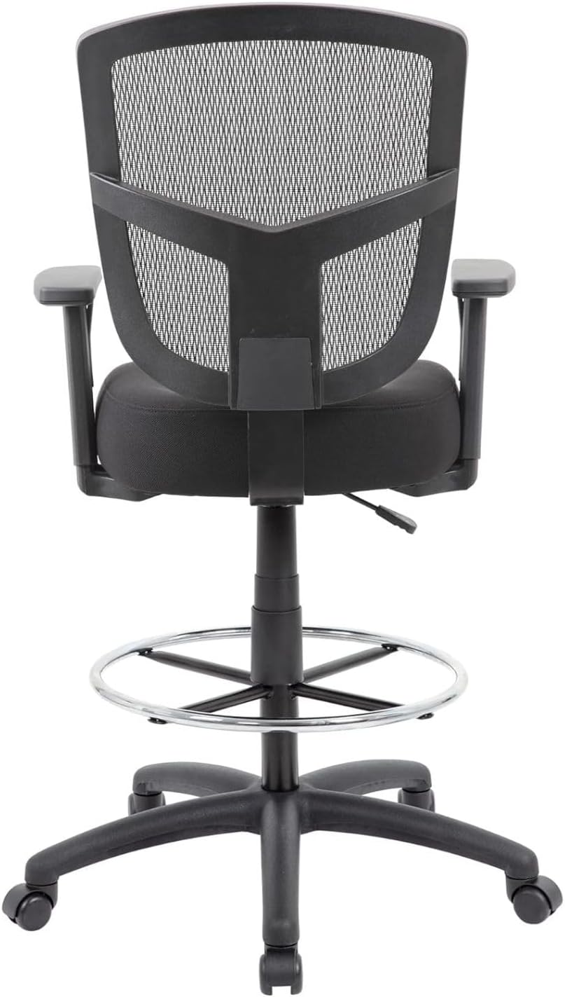 Adjustable Black Drafting Stool Ergonomic Office Seating Contemporary Swivel Height Rolling Mobility Footring Support Comfortable Task Chair Durable Upholstery Compact Workspace Solution