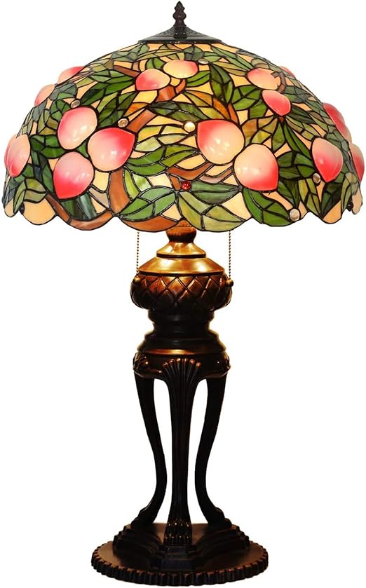 errzom Tiffany Table Lamp for Living Room,32 Inch Tall Modern Bedside Stained Glass Reading Desk Lights for Bedroom Nightstand Lamp,20 inch Lamp Shade for Side Table Lamp,Peach photo 3