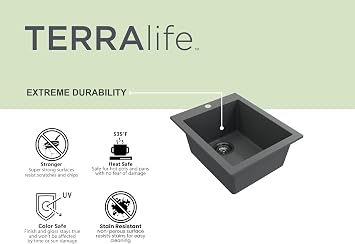 Hyperion 16 Dual-Mount Granite Composite 16 in. Single Bowl Bar Sink in Concrete Gray