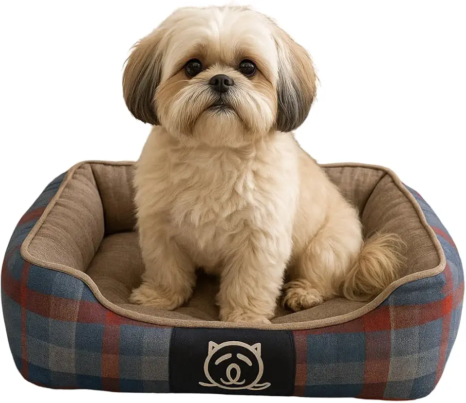 Caminha Pet para Cachorro 40x30x12 cm – Conforto Fibra Siliconada, Base Antiderrapante, Bordas Altas – Tecido Sintético Durável – (AZUL)