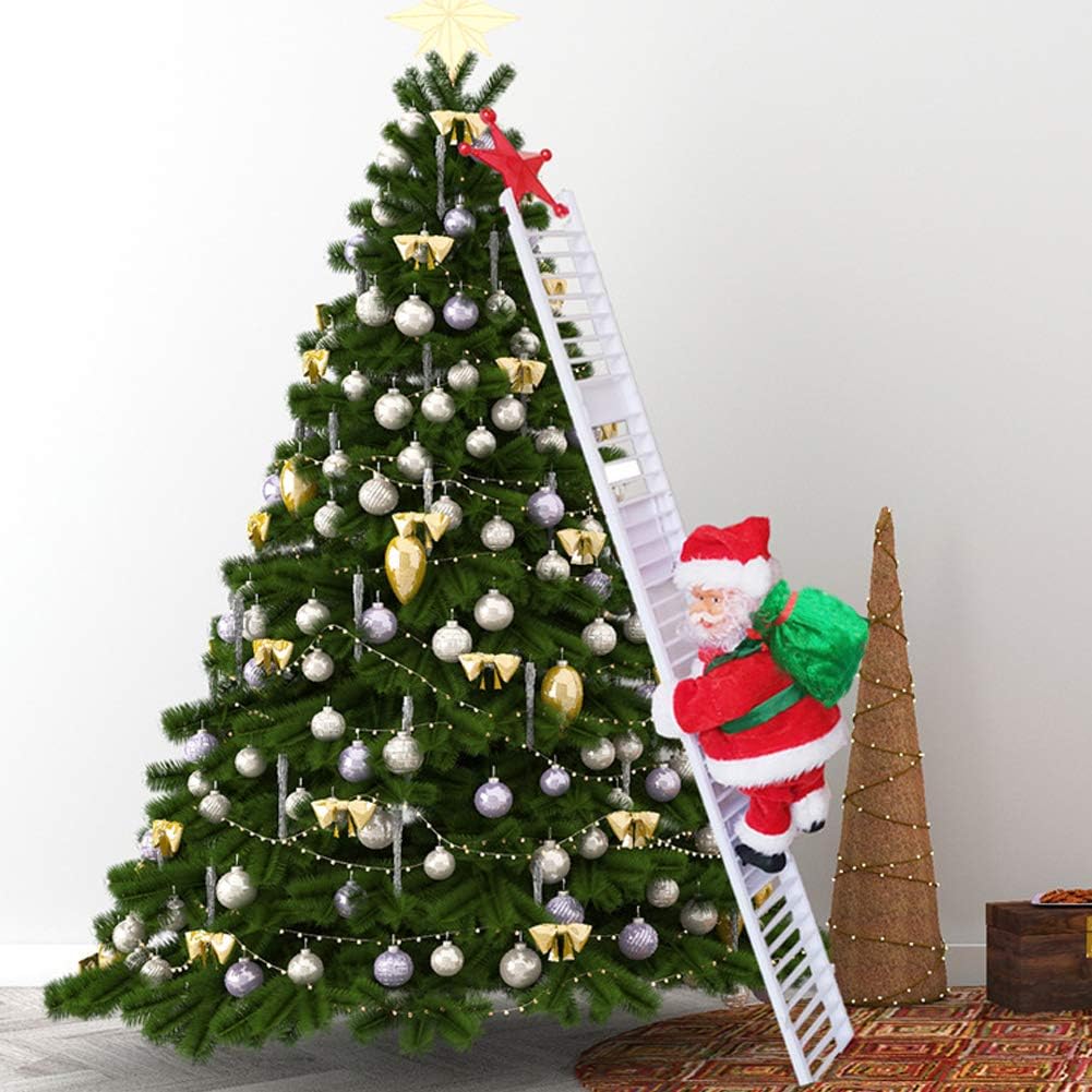 JIZIYRUO Ladder Climbing Santa Claus, Electric Climbing Ladder Santa Claus Christmas Decoration Doll Christmas Figurine Ornament Decoration Gifts Christmas Music Doll Xmas Tree Hanging Ornaments